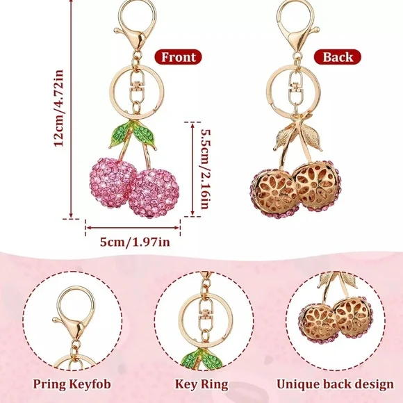 Fruit Cherry Key Chain Gold Tone NEW - Picture 4 of 4